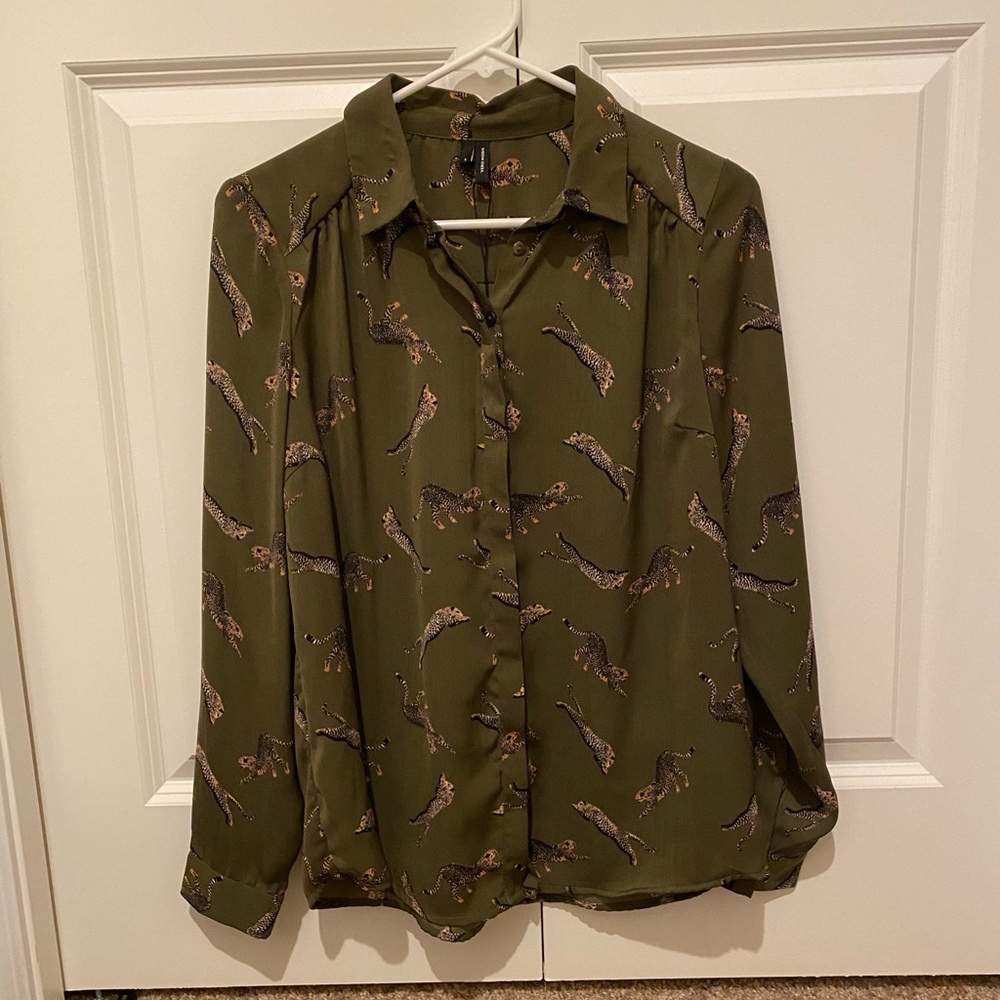 Vero Moda army green blouse with cheetahs